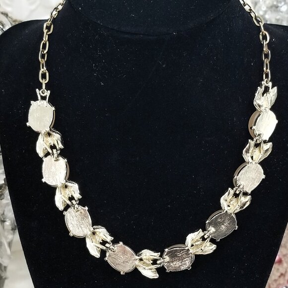 Vtg Coro Moonglow Rhinestone Thermoset Mother of Pearl Necklace Signed Citrine - Picture 3 of 4